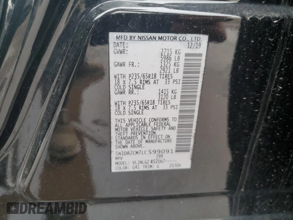 2020 Nissan Pathfinder SL z VIN 5N1DR2CM7LC599091, wystawiony jako Copart lot #51942055 z przebiegiem 190 830 mil mil oraz Tytuł czysty. Historia ofert i sprzedaży dostępna na DreamBid. Obrazek 12.