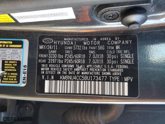 2011 Hyundai Veracruz GLS with VIN KM8NU4CC5BU173477, listed as a Copart auction lot 43613915 with 165,148 mi miles and Salvage Title. Bid and sale history available at carsss.com. Image 14.