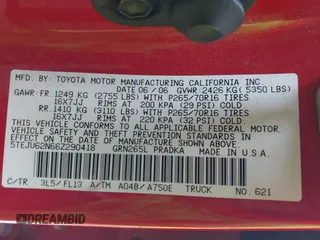 2006 Toyota Tacoma PreRunner z VIN 5TEJU62N66Z290418, wystawiony jako IAAI lot #42423060 z przebiegiem 185 797 mil mil oraz . Historia ofert i sprzedaży dostępna na DreamBid. Obrazek 9.