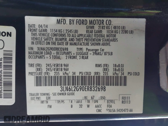 2014 Lincoln MKZ with VIN 3LN6L2G90ER832698, listed as a IAAI auction lot 41887879 with 141,798 mi miles and . Bid and sale history available at DreamBid. Image 9.