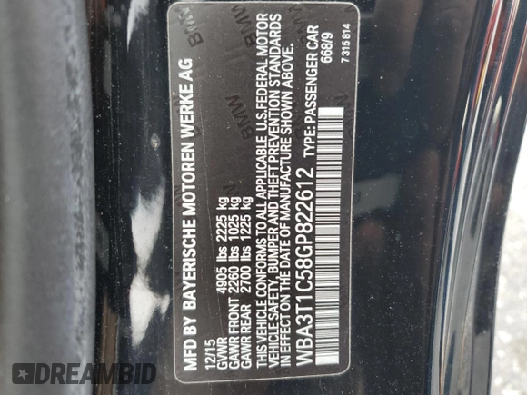 2016 BMW 4 Series 428i xDrive with VIN WBA3T1C58GP822612, listed as a Copart auction lot 87142454 with 85,437 mi miles and Salvage title. Bid and sale history available at DreamBid. Image 12.