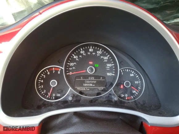 2012 Volkswagen Beetle 2.5L w/Sun/Sound/Nav PZEV with VIN 3VWJP7AT4CM664608, listed as a Copart auction lot 86560364 with 109,106 mi miles and Salvage Title. Bid and sale history available at carsss.com. Image 9.