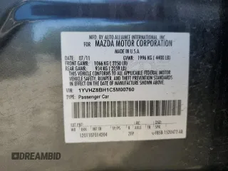 2012 Mazda 6 i Sport with VIN 1YVHZ8BH1C5M00760, listed as a Copart auction lot 54934565 with 180,726 mi miles and Salvage Title. Bid and sale history available at DreamBid. Image 12.