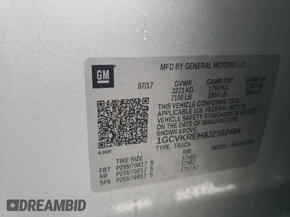 2018 Chevrolet Silverado 1500 LT with VIN 1GCVKREH8JZ102484, listed as a Copart auction lot 55114225 with 59,185 mi miles and Salvage Title. Bid and sale history available at DreamBid. Image 12.
