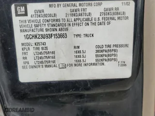2003 Chevrolet Silverado 2500HD LS with VIN 1GCHK23U93F153663, listed as a Copart auction lot 82452044 with 0 mi miles and Salvage Title. Bid and sale history available at carsss.com. Image 12.