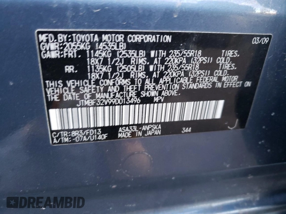 2009 Toyota RAV4 Sport with VIN JTMBF32V99D013496, listed as a Copart auction lot 38791693 with 145,592 mi miles and Salvage title. Bid and sale history available at DreamBid. Image 12.