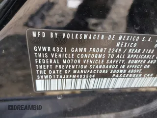 2015 Volkswagen Jetta SE z VIN 3VWD17AJ8FM403564, wystawiony jako IAAI lot #42016363 z przebiegiem 127 104 mil mil oraz . Historia ofert i sprzedaży dostępna na DreamBid. Obrazek 9.