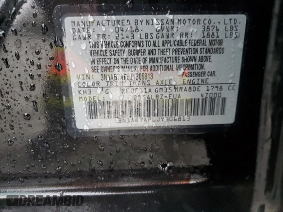 2018 Nissan Sentra S with VIN 3N1AB7AP6JY306813, listed as a Copart auction lot 48110445 with 166,862 mi miles and Non Repairable. Bid and sale history available at carsss.com. Image 12.