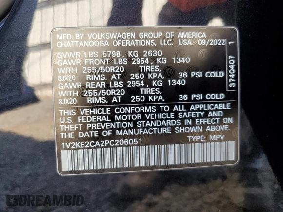 2023 Volkswagen Atlas SE with VIN 1V2KE2CA2PC206051, listed as a Copart auction lot 77347584 with 19,297 mi miles and Salvage title. Bid and sale history available at DreamBid. Image 15.