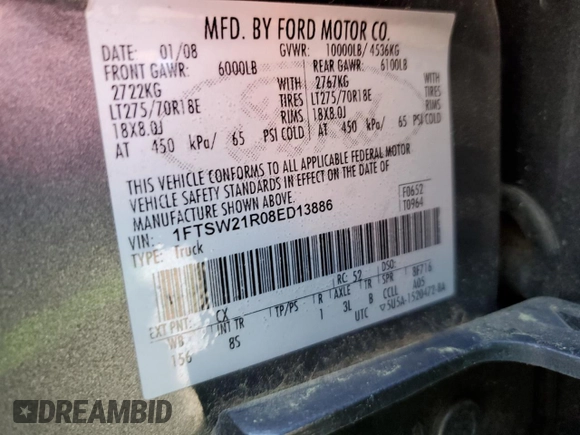 2008 Ford Super Duty F-250 SRW XL with VIN 1FTSW21R08ED13886, listed as a Copart auction lot 50509585 with Not Provided miles and Salvage Title. Bid and sale history available at carsss.com. Image 12.