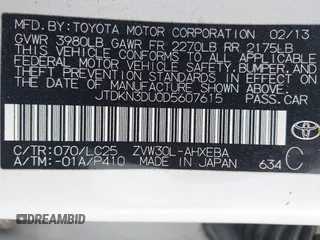 2013 Toyota Prius One with VIN JTDKN3DU0D5607615, listed as a IAAI auction lot 42049686 with 173,225 mi miles. Bid and sale history available at carsss.com. Image 9.