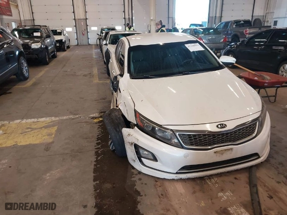2014 Kia Optima Hybrid LX with VIN KNAGM4AD1E5062669, listed as a IAAI auction lot 41260952 with 0 mi miles. Bid and sale history available at carsss.com. Image 1.