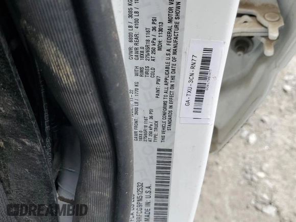 2023 Ram 1500 Tradesman with VIN 1C6RRFCG9PN512532, listed as a Copart auction lot 54695435 with Not provided miles and Salvage title. Bid and sale history available at DreamBid. Image 12.