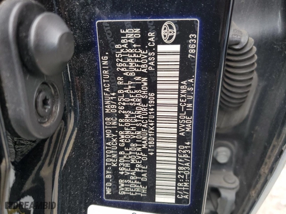2015 Toyota Camry Hybrid LE with VIN 4T1BD1FK4FU141906, listed as a Copart auction lot 47984375 with 246,559 mi miles and Salvage Title. Bid and sale history available at carsss.com. Image 14.