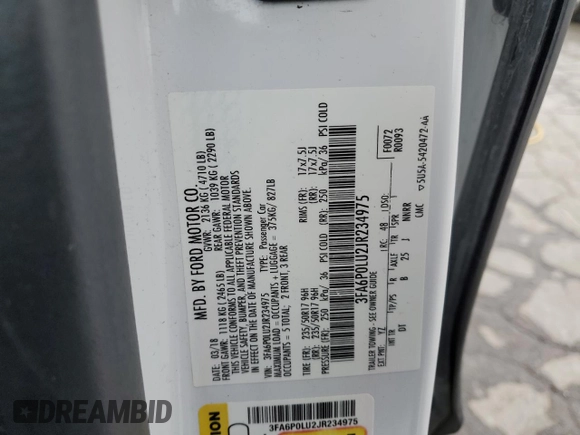 2018 Ford Fusion SE z VIN 3FA6P0LU2JR234975, wystawiony jako Copart lot #52562945 z przebiegiem 148 801 mil mil oraz Szkoda całkowita • Salvage title. Historia ofert i sprzedaży dostępna na DreamBid. Obrazek 13.