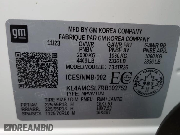 2024 Buick Encore GX Preferred с VIN KL4AMCSL7RB103753, выставлен на аукционе Copart как лот 72985654 с пробегом 108 миль миль и Списание • Salvage title. История ставок и продаж доступна на DreamBid. Изображение 14.