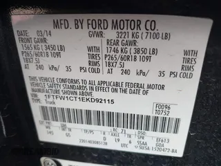 2014 Ford F-150 XL с VIN 1FTFW1CT1EKD92115, выставлен на аукционе IAAI как лот 42139743 с пробегом 184 435 миль миль и . История ставок и продаж доступна на DreamBid. Изображение 9.