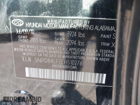 2020 Hyundai Elantra SEL with VIN 5NPD84LF2LH510276, listed as a IAAI auction lot 40631434 with 70,255 mi miles. Bid and sale history available at carsss.com. Image 9.