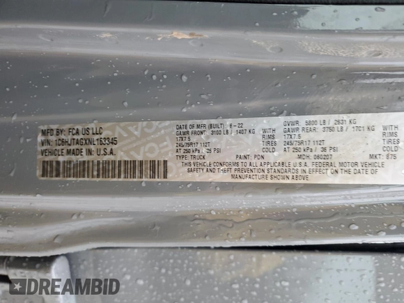 2022 Jeep Gladiator Texas Trail z VIN 1C6HJTAGXNL163345, wystawiony jako Copart lot #43065475 z przebiegiem 37 576 mil mil oraz Szkoda całkowita • Salvage title. Historia ofert i sprzedaży dostępna na DreamBid. Obrazek 12.
