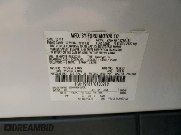 2015 Ford Taurus Limited with VIN 1FAHP2F81FG130219, listed as a Copart auction lot 52682325 with 85,732 mi miles and Salvage Title. Bid and sale history available at carsss.com. Image 12.