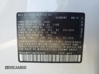 2021 Volkswagen ID.4 Pro S z VIN WVGKMPE22MP046499, wystawiony jako Copart lot #57947235 z przebiegiem 26 759 mil mil oraz Nie do naprawy • Non repairable. Historia ofert i sprzedaży dostępna na DreamBid. Obrazek 13.