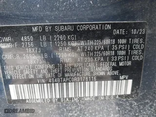 2024 Subaru Outback Touring with VIN 4S4BTAPC0R3178116, listed as a IAAI auction lot 41447993 with 49,114 mi miles. Bid and sale history available at carsss.com. Image 9.