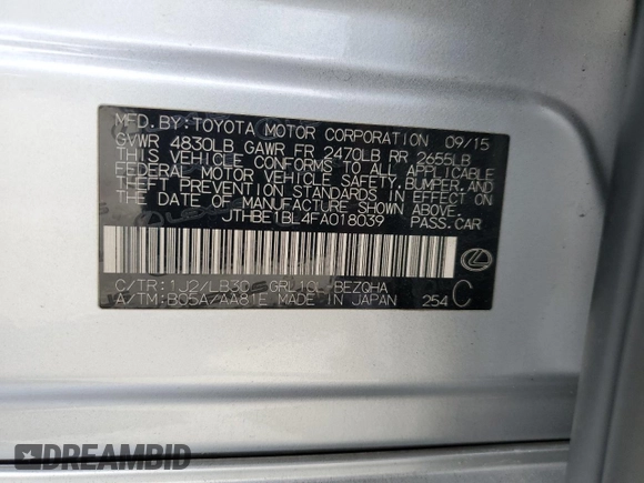2015 Lexus GS 350 with VIN JTHBE1BL4FA018039, listed as a Copart auction lot 51699385 with 157,609 mi miles and Salvage Title. Bid and sale history available at carsss.com. Image 14.