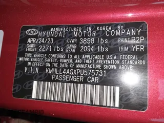 2023 Hyundai Elantra SE with VIN KMHLL4AGXPU575731, listed as a IAAI auction lot 41472044 with 33,154 mi miles and . Bid and sale history available at DreamBid. Image 9.