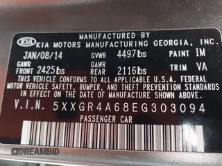 2014 Kia Optima SXL Turbo with VIN 5XXGR4A68EG303094, listed as a IAAI auction lot 42207175 with 105,521 mi miles and . Bid and sale history available at DreamBid. Image 9.
