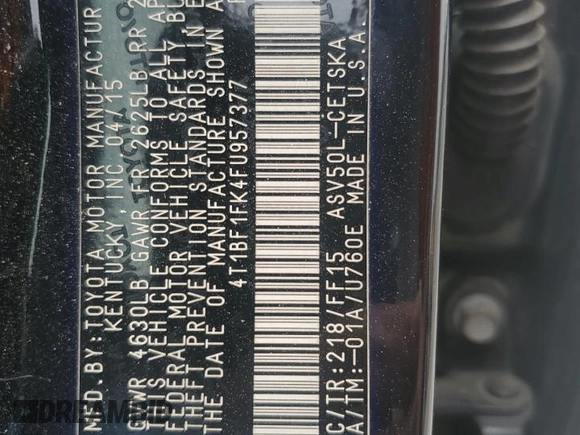 2015 Toyota Camry XLE with VIN 4T1BF1FK4FU957377, listed as a Copart auction lot 52717165 with 214,080 mi miles and Salvage Title. Bid and sale history available at carsss.com. Image 14.