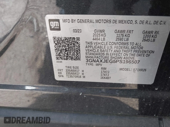 2023 Chevrolet Equinox LT with VIN 3GNAXJEG5PS196507, listed as a IAAI auction lot 41799913 with 42,421 mi miles and . Bid and sale history available at DreamBid. Image 9.