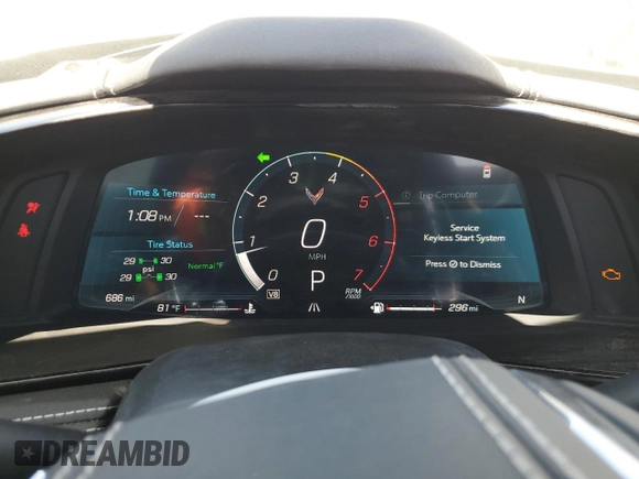2025 Chevrolet Corvette 1LT with VIN 1G1YA3D41S5109063, listed as a Copart auction lot 53582085 with 686 mi miles and Salvage title. Bid and sale history available at DreamBid. Image 9.