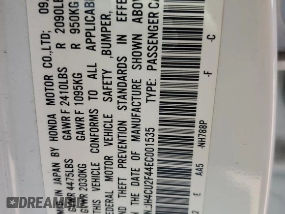 2014 Acura TSX z VIN JH4CU2F44EC001535, wystawiony jako Copart lot #57046485 z przebiegiem 154 505 mil mil oraz Szkoda całkowita • Salvage title. Historia ofert i sprzedaży dostępna na DreamBid. Obrazek 12.