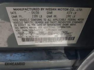 2006 Nissan Altima SE z VIN 1N4BL11DX6N401712, wystawiony jako IAAI lot #42350080 z przebiegiem 170 888 mil mil oraz . Historia ofert i sprzedaży dostępna na DreamBid. Obrazek 9.