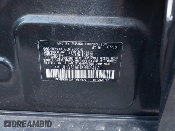 2019 Subaru WRX z VIN JF1VA1A61K9809412, wystawiony jako IAAI lot #41859154 z przebiegiem 24 260 mil mil oraz . Historia ofert i sprzedaży dostępna na DreamBid. Obrazek 9.