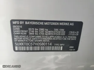 2017 BMW X5 xDrive40e iPerformance with VIN 5UXKT0C57H0S80114, listed as a Copart auction lot 50135815 with 160,951 mi miles and Clean Title. Bid and sale history available at carsss.com. Image 13.