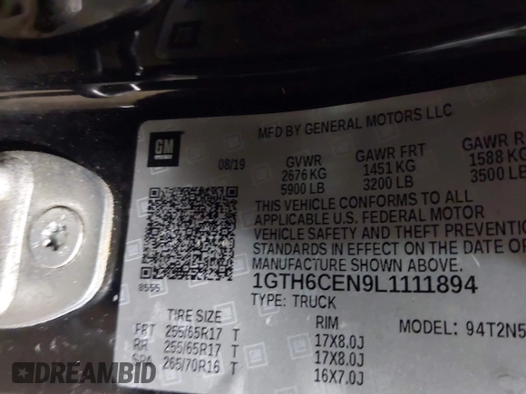 2020 GMC Canyon 4WD All Terrain w/Cloth with VIN 1GTH6CEN9L1111894, listed as a IAAI auction lot 41618283 with 109,107 mi miles. Bid and sale history available at carsss.com. Image 9.