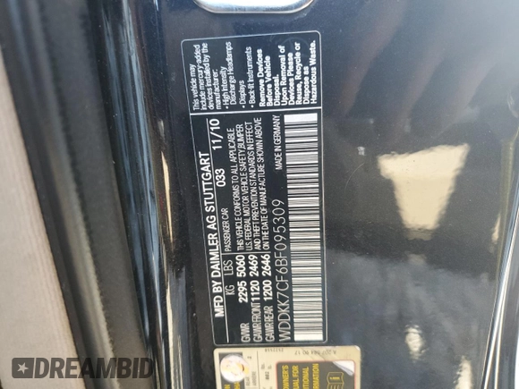 2011 Mercedes-Benz E-Class E 550 with VIN WDDKK7CF6BF095309, listed as a Copart auction lot 48400915 with 103,748 mi miles and Salvage Title. Bid and sale history available at carsss.com. Image 12.