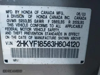 2003 Honda Pilot EX with VIN 2HKYF18563H604120, listed as a IAAI auction lot 41297222 with 248,748 mi miles. Bid and sale history available at carsss.com. Image 9.