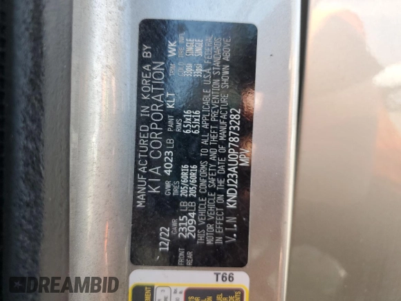 2023 Kia Soul LX with VIN KNDJ23AU0P7873282, listed as a Copart auction lot 49996995 with 85,704 mi miles and Clean Title. Bid and sale history available at DreamBid. Image 12.