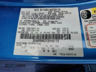 2012 Ford Fusion SE with VIN 3FAHP0HG1CR446118, listed as a Copart auction lot 85897604 with 71,304 mi miles and Non Repairable. Bid and sale history available at DreamBid. Image 12.