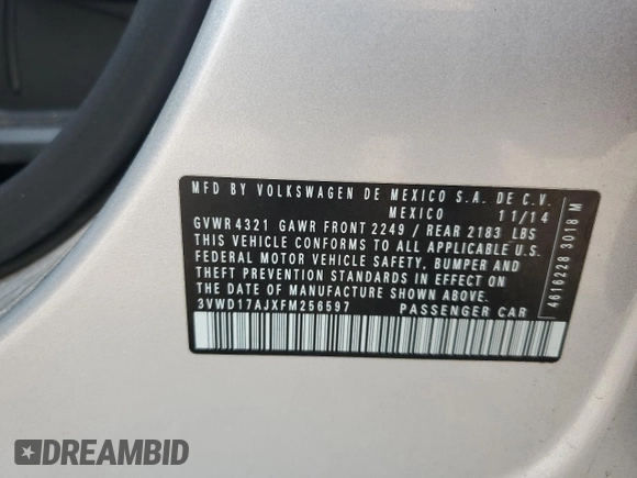 2015 Volkswagen Jetta SE z VIN 3VWD17AJXFM256597, wystawiony jako Copart lot #58774095 z przebiegiem 150 969 mil mil oraz Szkoda całkowita • Salvage title. Historia ofert i sprzedaży dostępna na DreamBid. Obrazek 12.