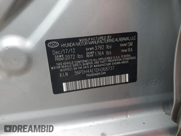2013 Hyundai Elantra Limited z VIN 5NPDH4AE1DH268737, wystawiony jako Copart lot #56533965 z przebiegiem 77 637 mil mil oraz Czysty tytuł • Clean title. Historia ofert i sprzedaży dostępna na DreamBid. Obrazek 12.