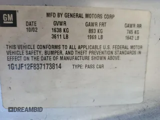 2003 Chevrolet Cavalier LS with VIN 1G1JF12F837173814, listed as a Copart auction lot 44359015 with 250,172 mi miles and Salvage Title. Bid and sale history available at DreamBid. Image 12.