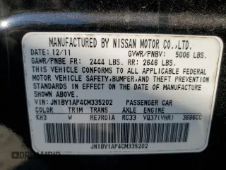 2012 Infiniti M37 with VIN JN1BY1AP4CM335202, listed as a Copart auction lot 77903644 with 0 mi miles and Salvage Title. Bid and sale history available at carsss.com. Image 14.