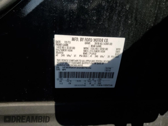2016 Ford Explorer Sport z VIN 1FM5K8GT2GGB79332, wystawiony jako Copart lot #51930155 z przebiegiem 132 673 mil mil oraz Szkoda całkowita • Salvage title. Historia ofert i sprzedaży dostępna na DreamBid. Obrazek 14.