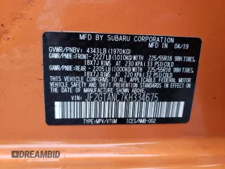 2019 Subaru Crosstrek Limited z VIN JF2GTANC7KH334675, wystawiony jako Copart lot #47603915 z przebiegiem 49 202 mil mil oraz Szkoda całkowita • Salvage title. Historia ofert i sprzedaży dostępna na DreamBid. Obrazek 14.