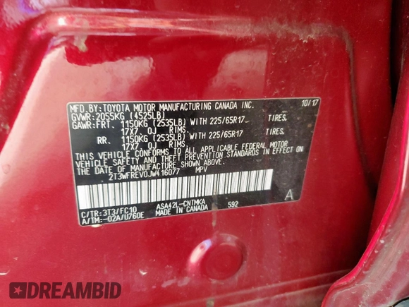 2018 Toyota RAV4 XLE с VIN 2T3WFREV0JW416077, выставлен на аукционе Copart как лот 62170165 с пробегом 171 281 миль миль и Списание • Salvage title. История ставок и продаж доступна на DreamBid. Изображение 14.
