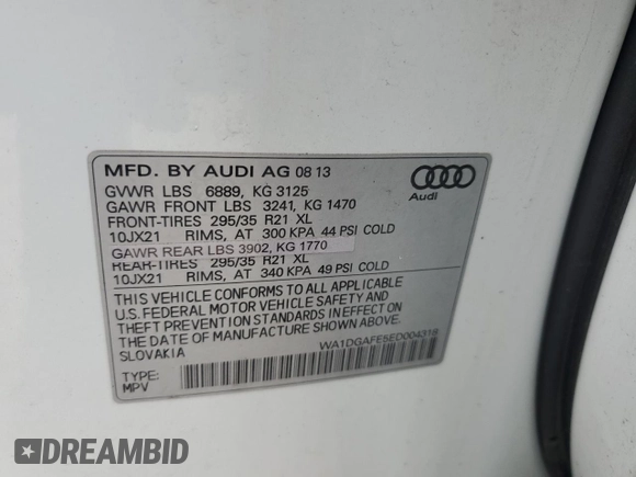 2014 Audi Q7 S line Prestige with VIN WA1DGAFE5ED004318, listed as a Copart auction lot 48866785 with 105,689 mi miles and Salvage title. Bid and sale history available at DreamBid. Image 15.