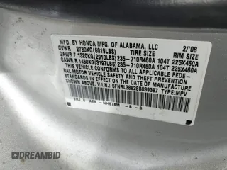2008 Honda Odyssey Touring с VIN 5FNRL38828B039387, выставлен на аукционе IAAI как лот 41843555 с пробегом 218 070 миль миль и . История ставок и продаж доступна на DreamBid. Изображение 9.